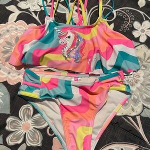Colorful Size 10 Sequin Unicorn Bikini Set